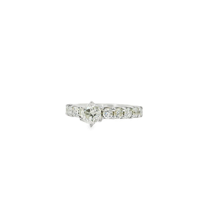 14k White Gold 0.90ct Round Brilliant Diamond with a Shared-Prong Diamond Half Way Ring