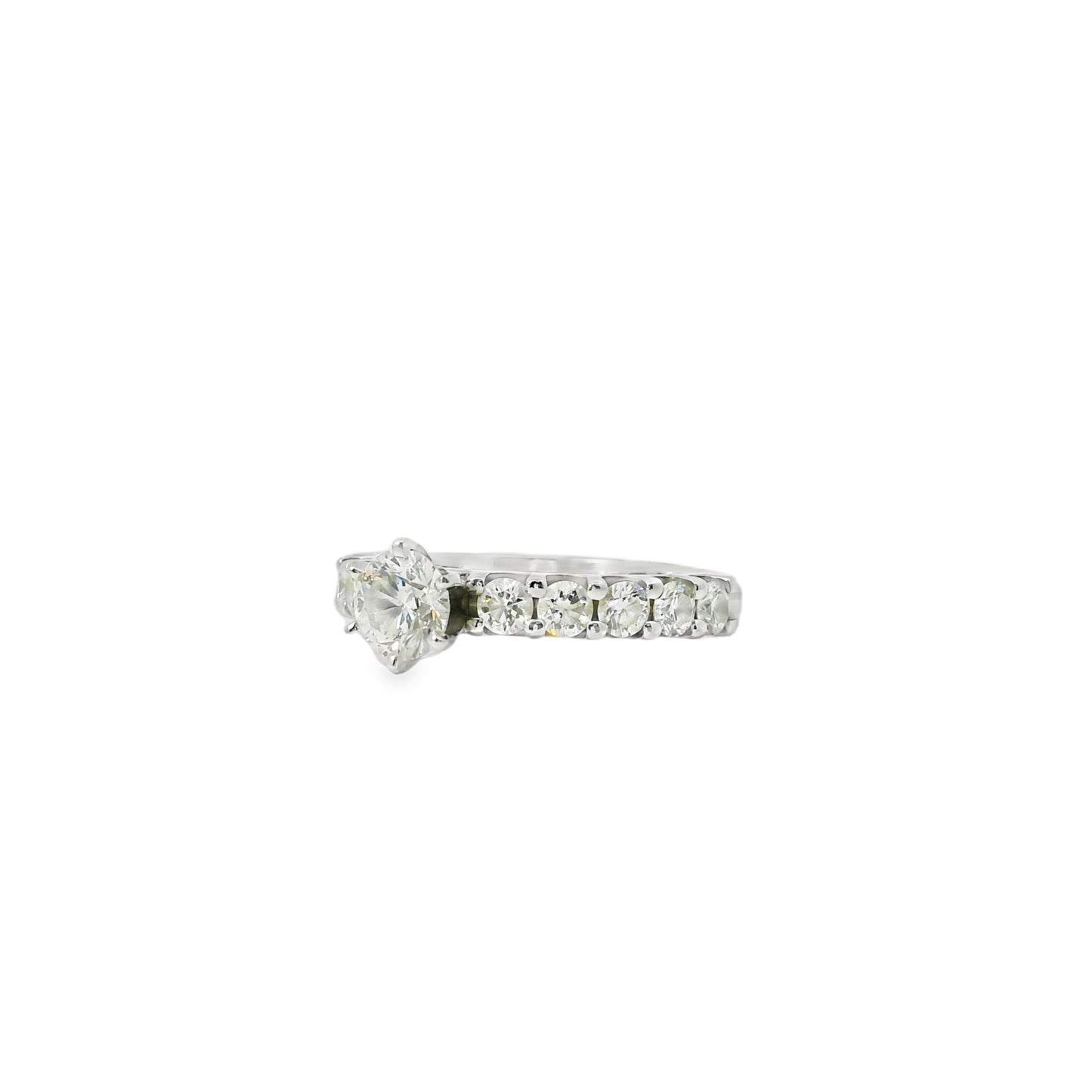 14k White Gold 0.90ct Round Brilliant Diamond with a Shared-Prong Diamond Half Way Ring