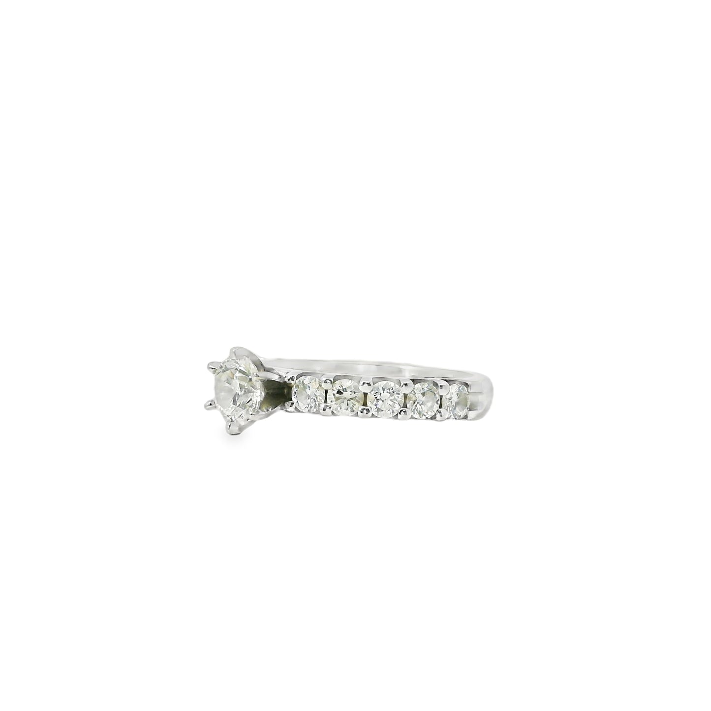 14k White Gold 0.90ct Round Brilliant Diamond with a Shared-Prong Diamond Half Way Ring