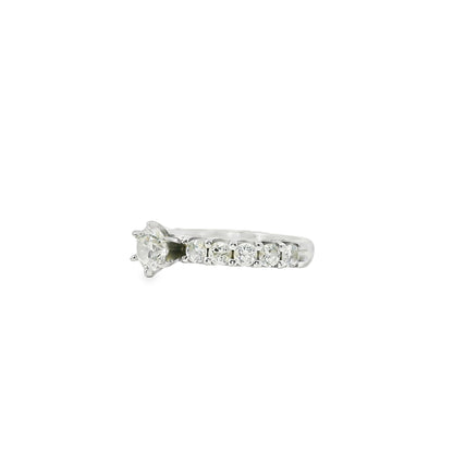 14k White Gold 0.90ct Round Brilliant Diamond with a Shared-Prong Diamond Half Way Ring
