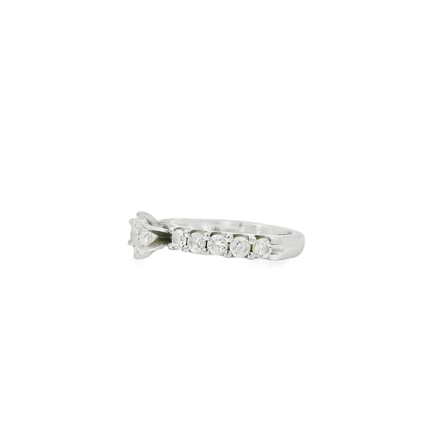 14k White Gold 0.90ct Round Brilliant Diamond with a Shared-Prong Diamond Half Way Ring