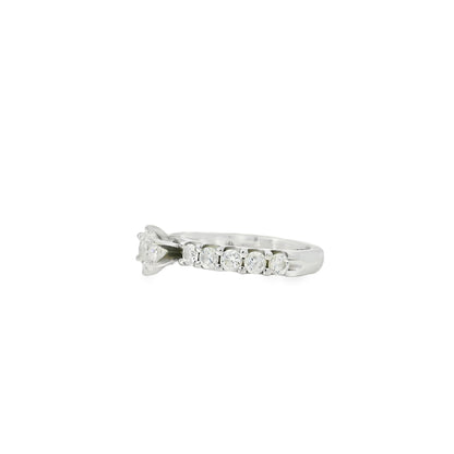 14k White Gold 0.90ct Round Brilliant Diamond with a Shared-Prong Diamond Half Way Ring