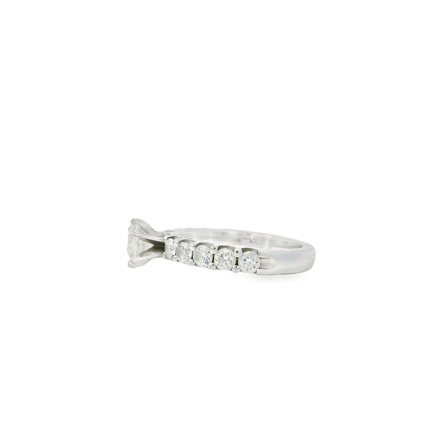 14k White Gold 0.90ct Round Brilliant Diamond with a Shared-Prong Diamond Half Way Ring