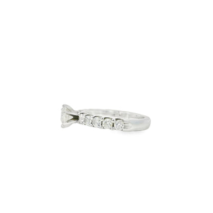 14k White Gold 0.90ct Round Brilliant Diamond with a Shared-Prong Diamond Half Way Ring