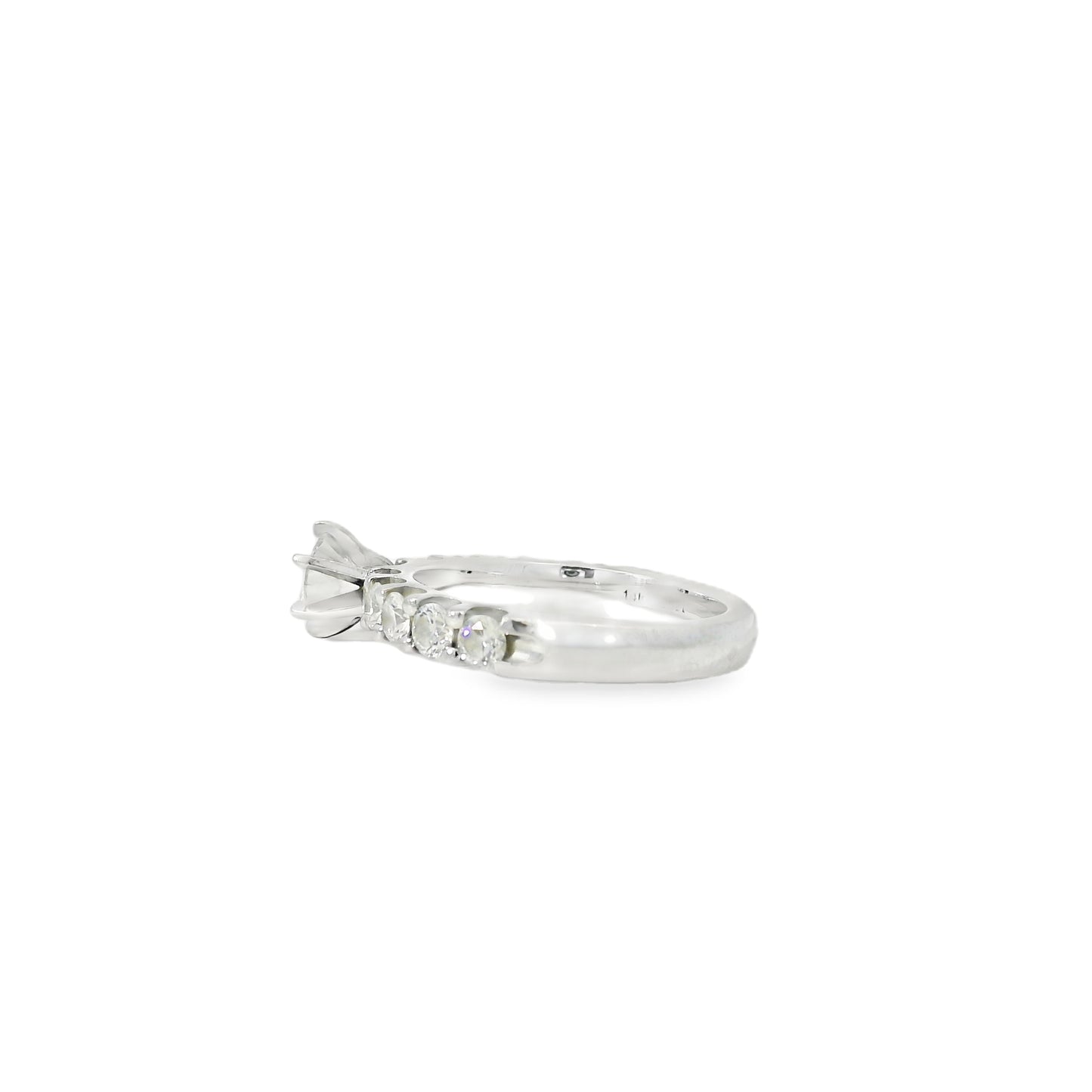 14k White Gold 0.90ct Round Brilliant Diamond with a Shared-Prong Diamond Half Way Ring