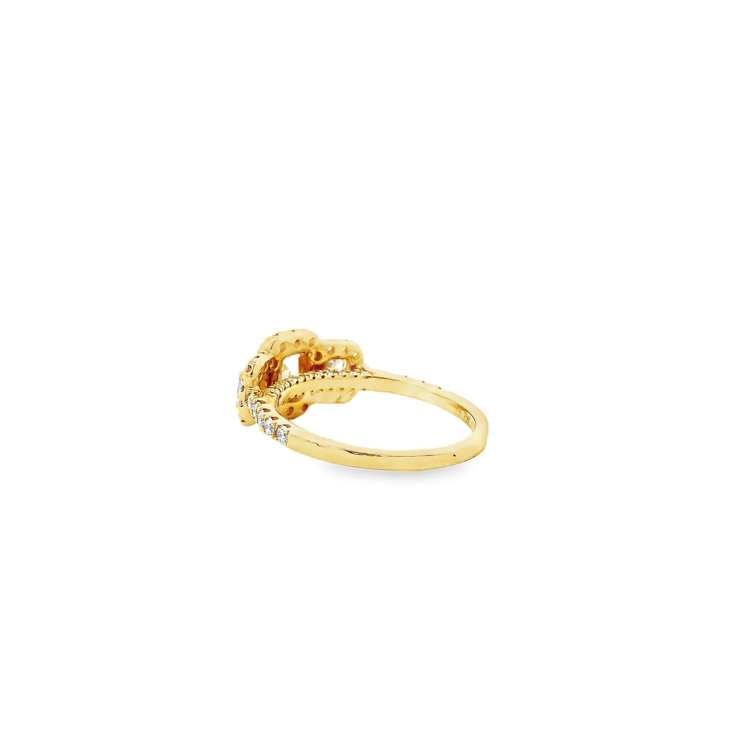 18k Yellow Gold 0.68ct Three-Stone Emerald Cut Surrounded by 0.56ct Round Brilliant Diamond Ring
