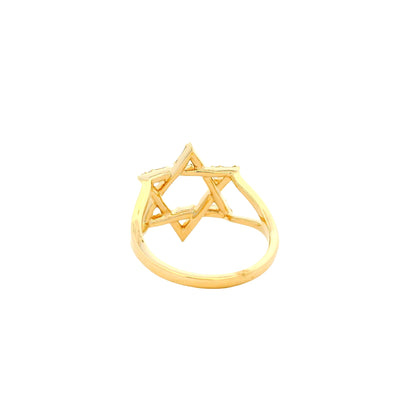 14k Yellow Gold 0.34ctw Natural Baguette and Round Brilliant Diamond Star of David Ring