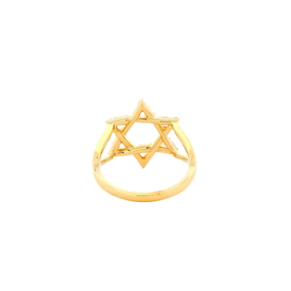14k Yellow Gold 0.34ctw Natural Baguette and Round Brilliant Diamond Star of David Ring