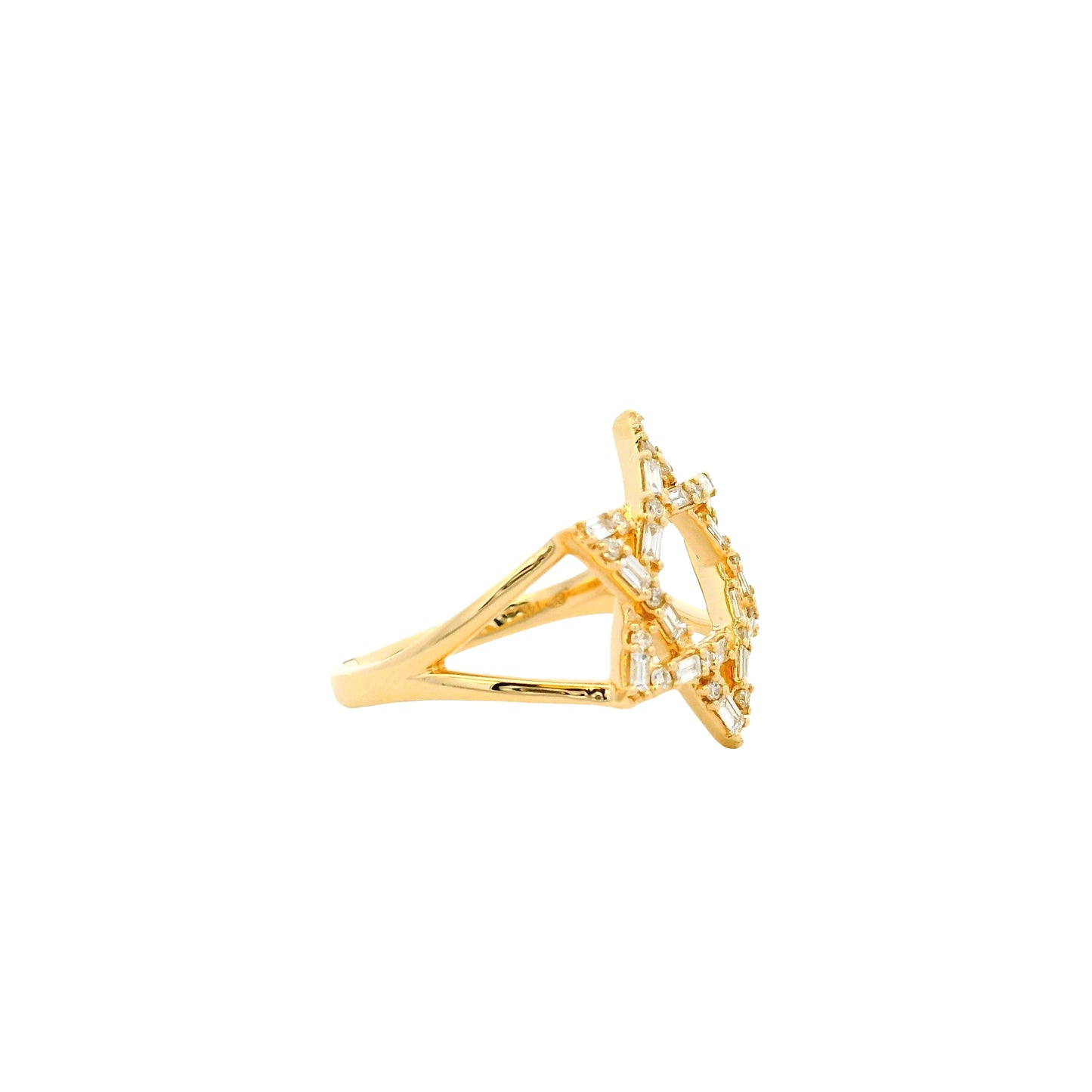 14k Yellow Gold 0.34ctw Natural Baguette and Round Brilliant Diamond Star of David Ring