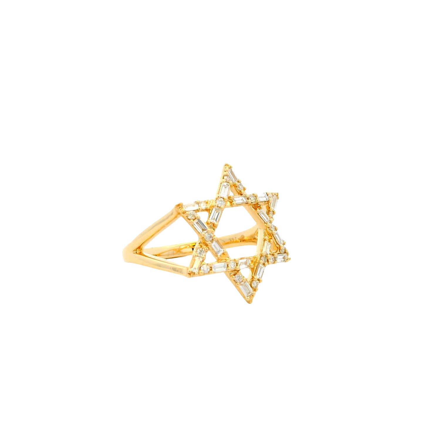 14k Yellow Gold 0.34ctw Natural Baguette and Round Brilliant Diamond Star of David Ring