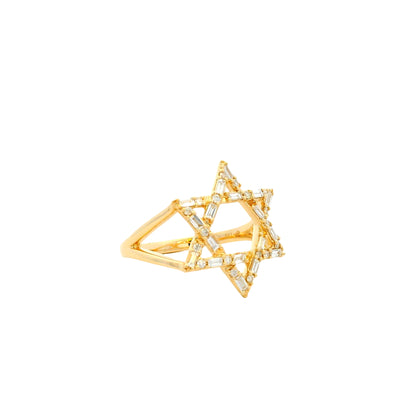 14k Yellow Gold 0.34ctw Natural Baguette and Round Brilliant Diamond Star of David Ring