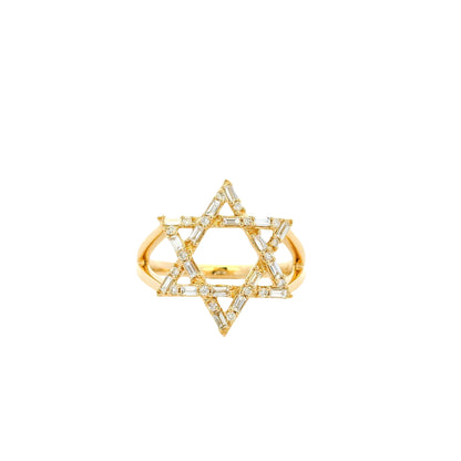 14k Yellow Gold 0.34ctw Natural Baguette and Round Brilliant Diamond Star of David Ring