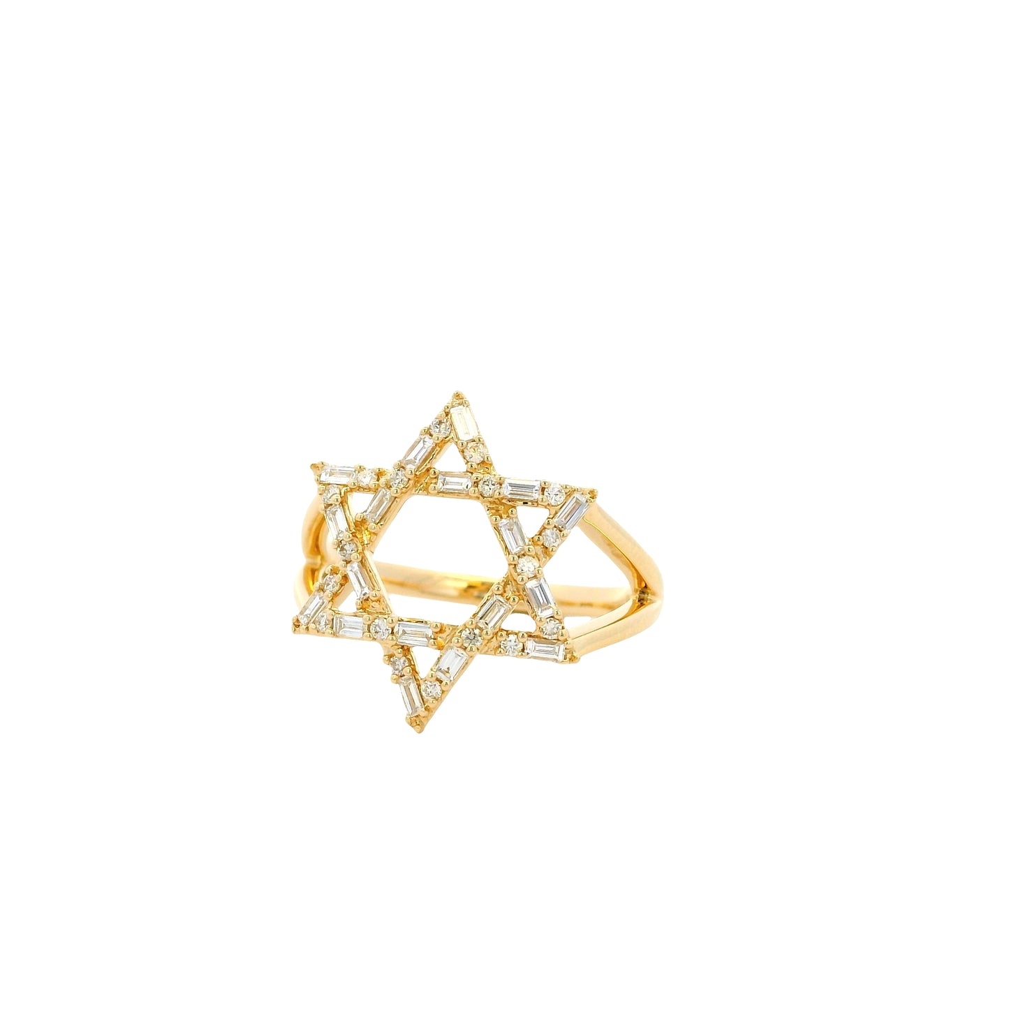 14k Yellow Gold 0.34ctw Natural Baguette and Round Brilliant Diamond Star of David Ring