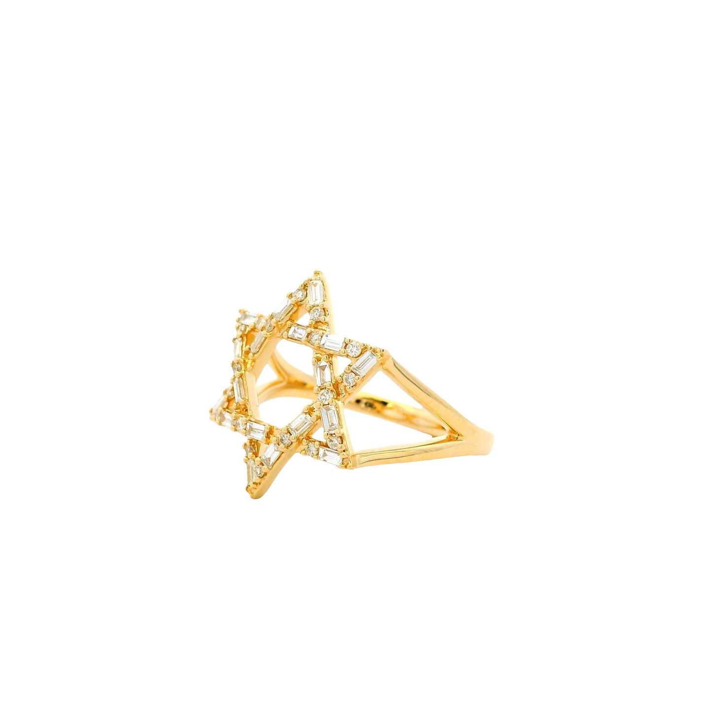 14k Yellow Gold 0.34ctw Natural Baguette and Round Brilliant Diamond Star of David Ring