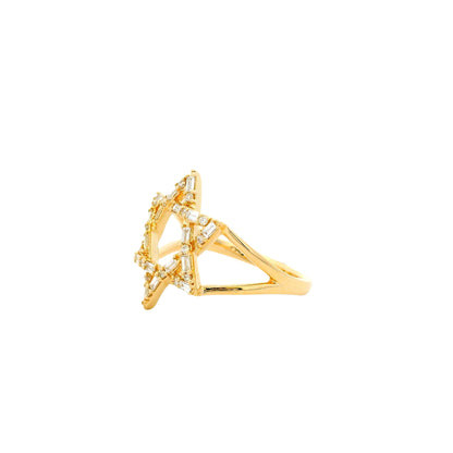 14k Yellow Gold 0.34ctw Natural Baguette and Round Brilliant Diamond Star of David Ring