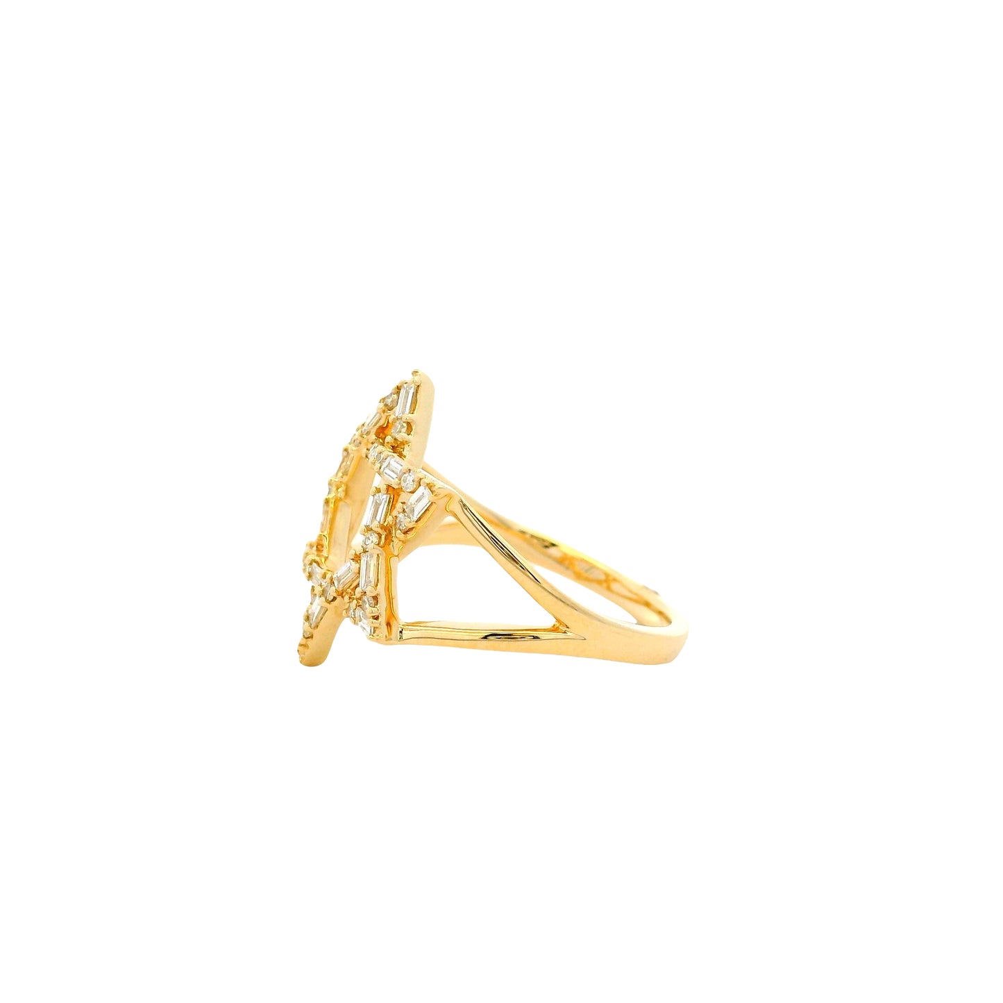 14k Yellow Gold 0.34ctw Natural Baguette and Round Brilliant Diamond Star of David Ring