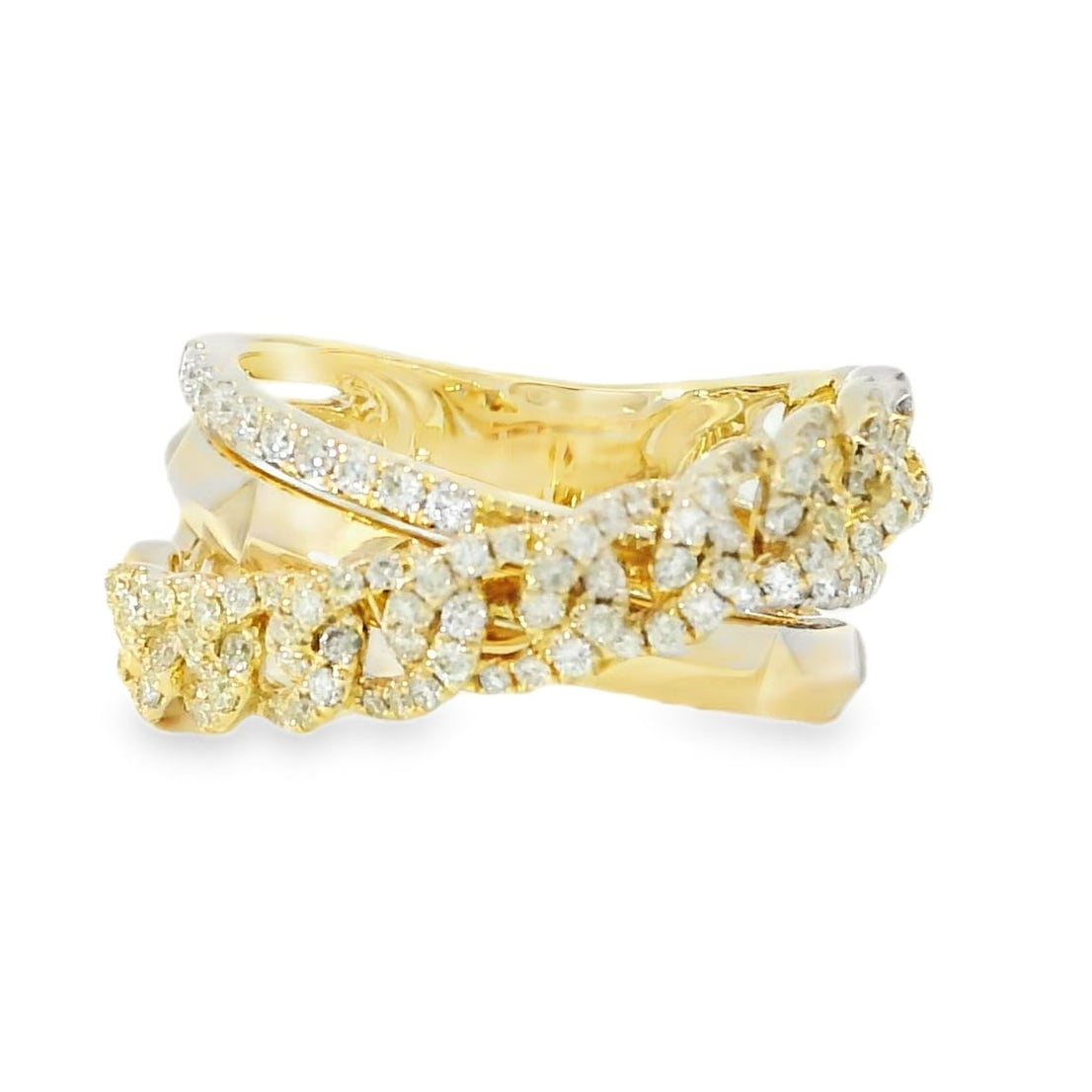 14k Yellow Gold 0.61ctw Round Brilliant Diamonds Layered Chain Link Ring