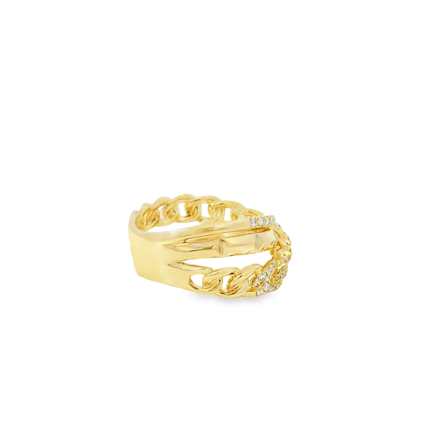 14k Yellow Gold 0.61ctw Round Brilliant Diamonds Layered Chain Link Ring