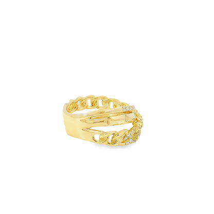 14k Yellow Gold 0.61ctw Round Brilliant Diamonds Layered Chain Link Ring