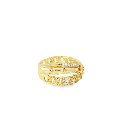 14k Yellow Gold 0.61ctw Round Brilliant Diamonds Layered Chain Link Ring