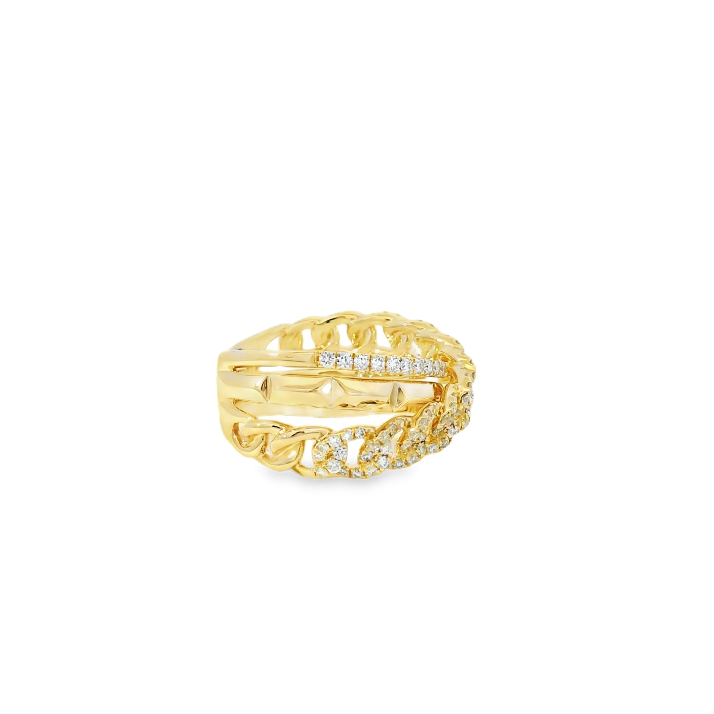 14k Yellow Gold 0.61ctw Round Brilliant Diamonds Layered Chain Link Ring