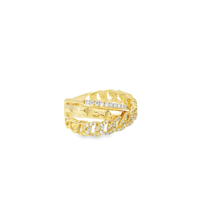 14k Yellow Gold 0.61ctw Round Brilliant Diamonds Layered Chain Link Ring