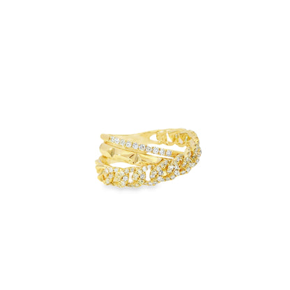 14k Yellow Gold 0.61ctw Round Brilliant Diamonds Layered Chain Link Ring