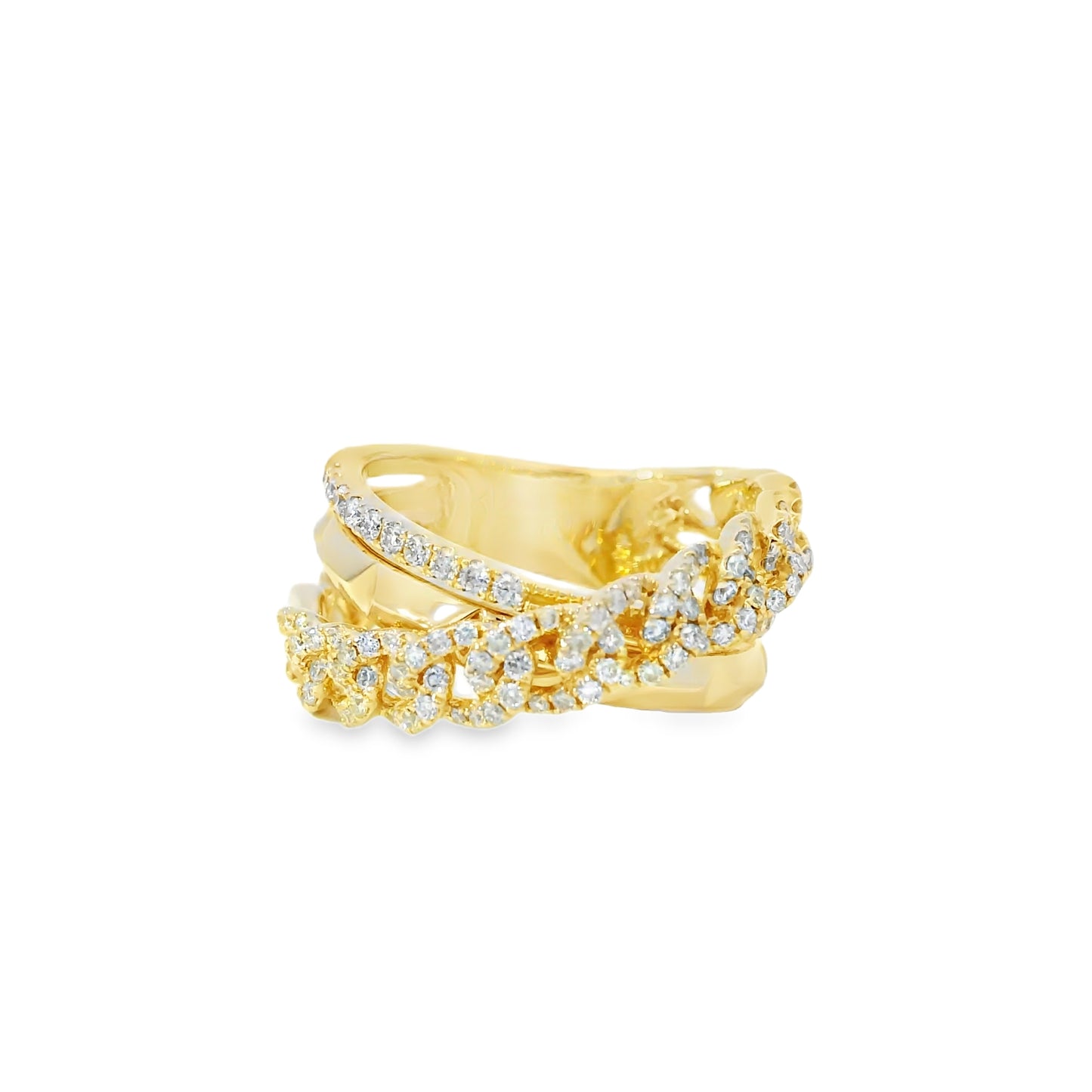 14k Yellow Gold 0.61ctw Round Brilliant Diamonds Layered Chain Link Ring