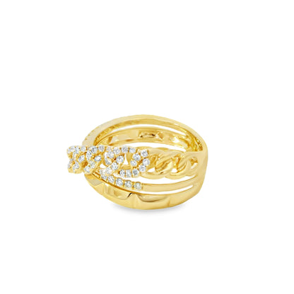 14k Yellow Gold 0.61ctw Round Brilliant Diamonds Layered Chain Link Ring