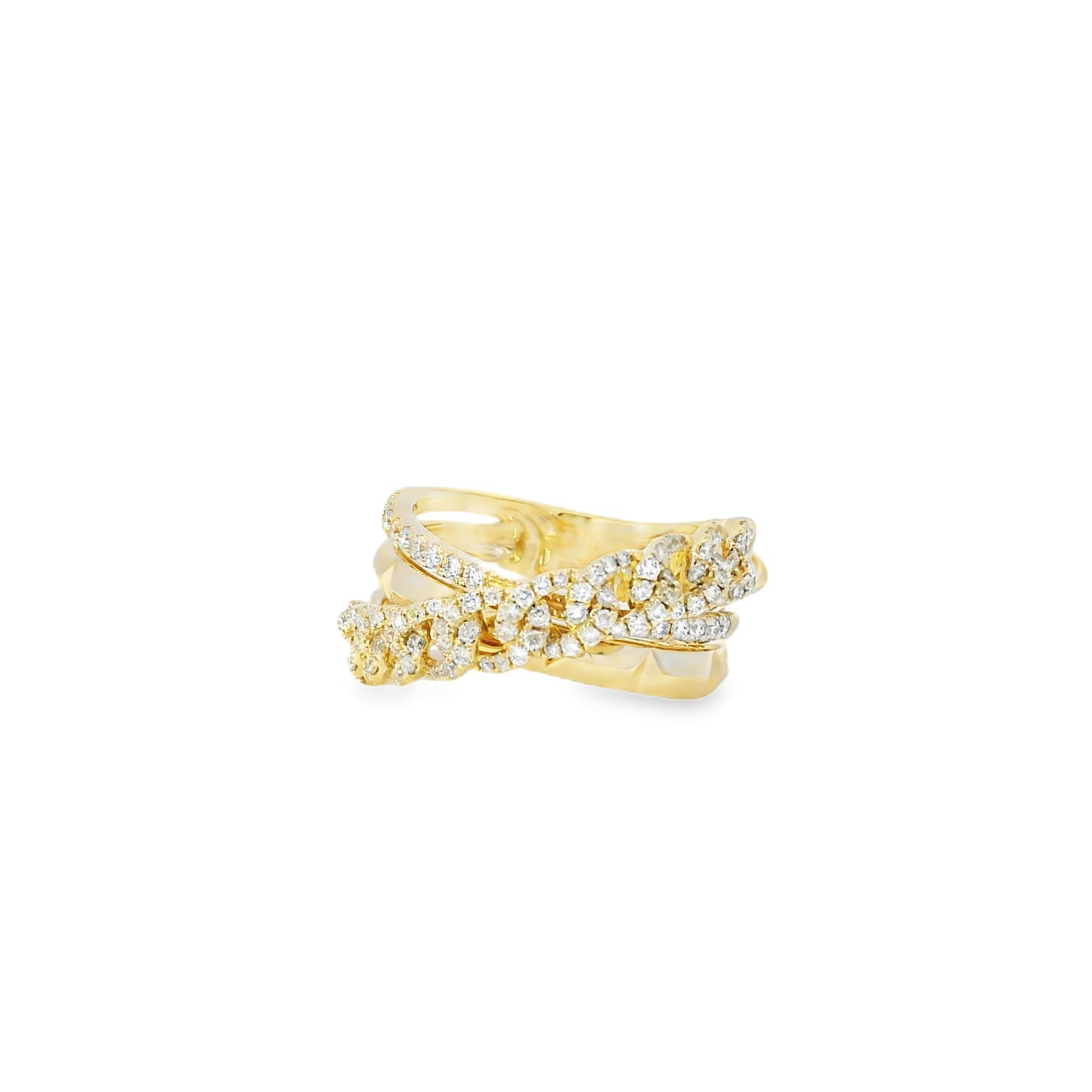 14k Yellow Gold 0.61ctw Round Brilliant Diamonds Layered Chain Link Ring