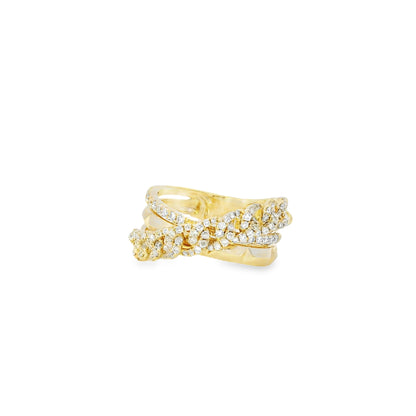 14k Yellow Gold 0.61ctw Round Brilliant Diamonds Layered Chain Link Ring