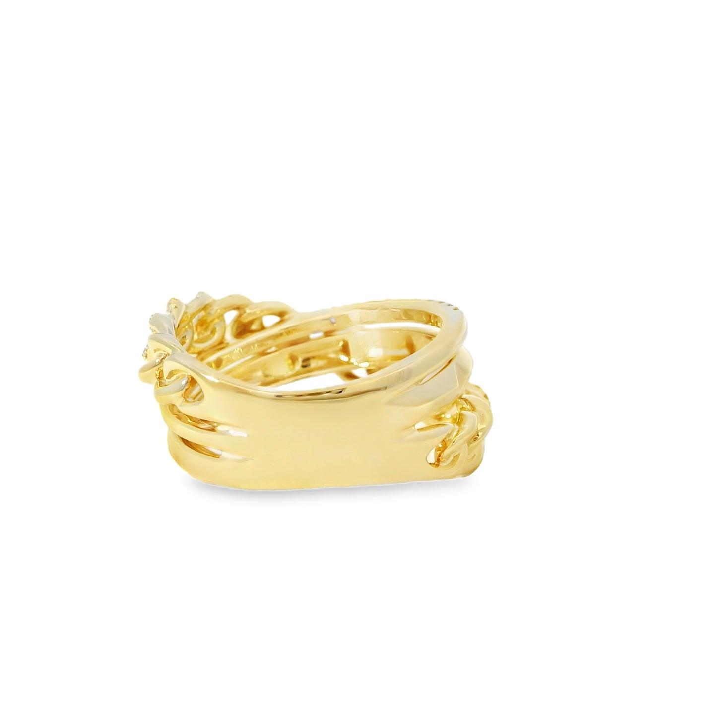 14k Yellow Gold 0.61ctw Round Brilliant Diamonds Layered Chain Link Ring