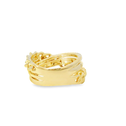 14k Yellow Gold 0.61ctw Round Brilliant Diamonds Layered Chain Link Ring