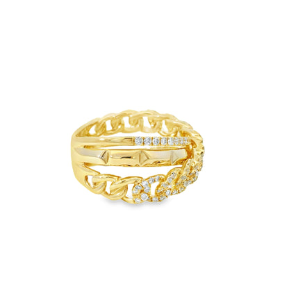 14k Yellow Gold 0.61ctw Round Brilliant Diamonds Layered Chain Link Ring