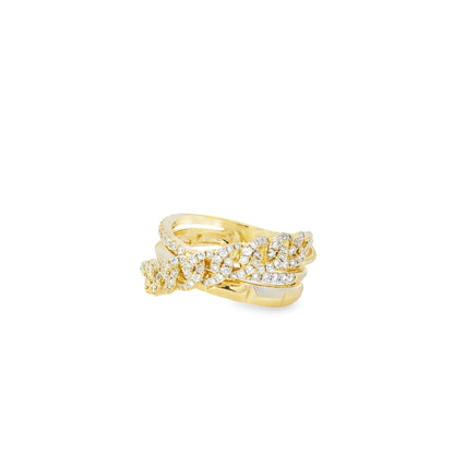 14k Yellow Gold 0.61ctw Round Brilliant Diamonds Layered Chain Link Ring