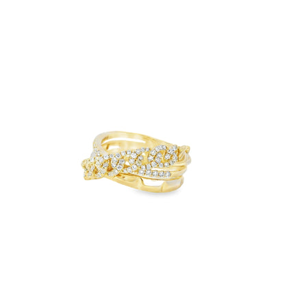 14k Yellow Gold 0.61ctw Round Brilliant Diamonds Layered Chain Link Ring