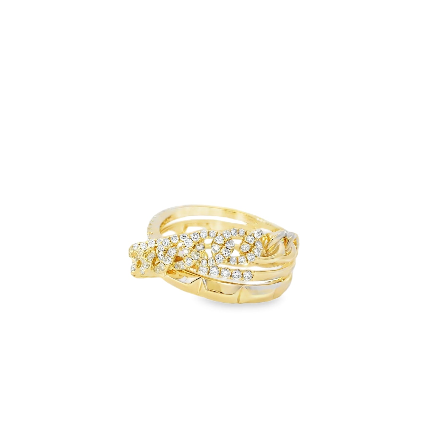 14k Yellow Gold 0.61ctw Round Brilliant Diamonds Layered Chain Link Ring