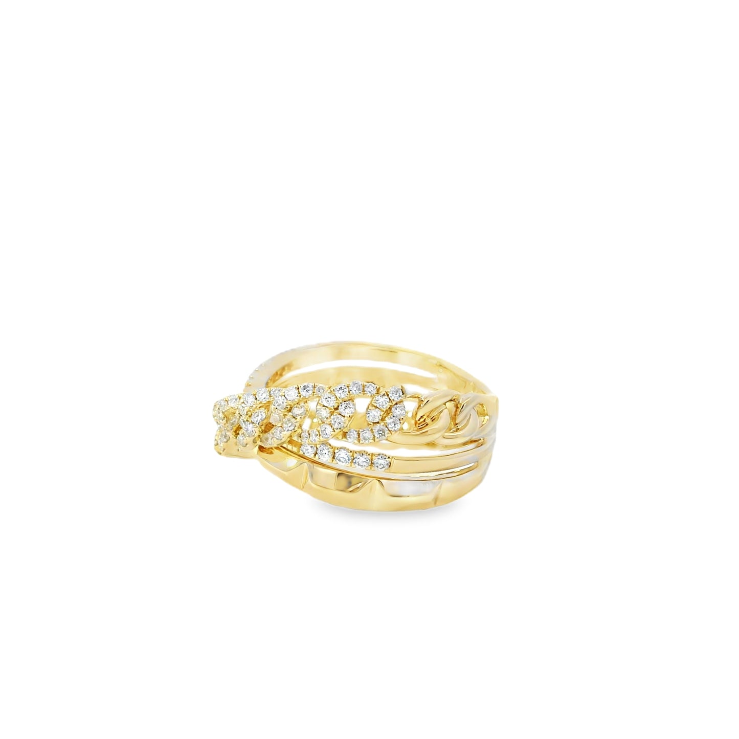 14k Yellow Gold 0.61ctw Round Brilliant Diamonds Layered Chain Link Ring
