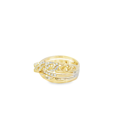 14k Yellow Gold 0.61ctw Round Brilliant Diamonds Layered Chain Link Ring