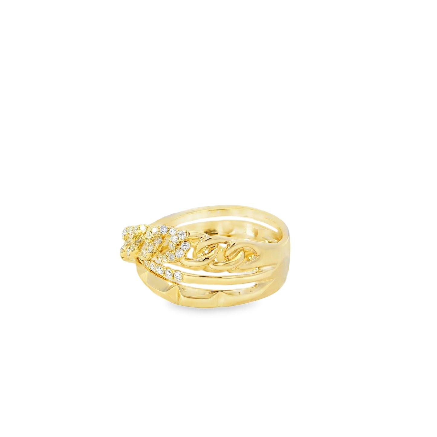 14k Yellow Gold 0.61ctw Round Brilliant Diamonds Layered Chain Link Ring