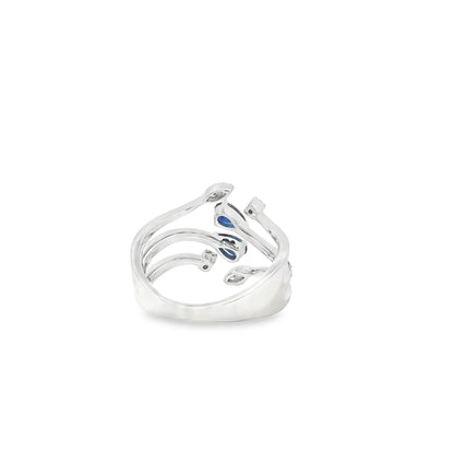 14k White Gold 0.45ct Sapphires and 0.30ct Round Brilliant Diamond in a Bypass Ring