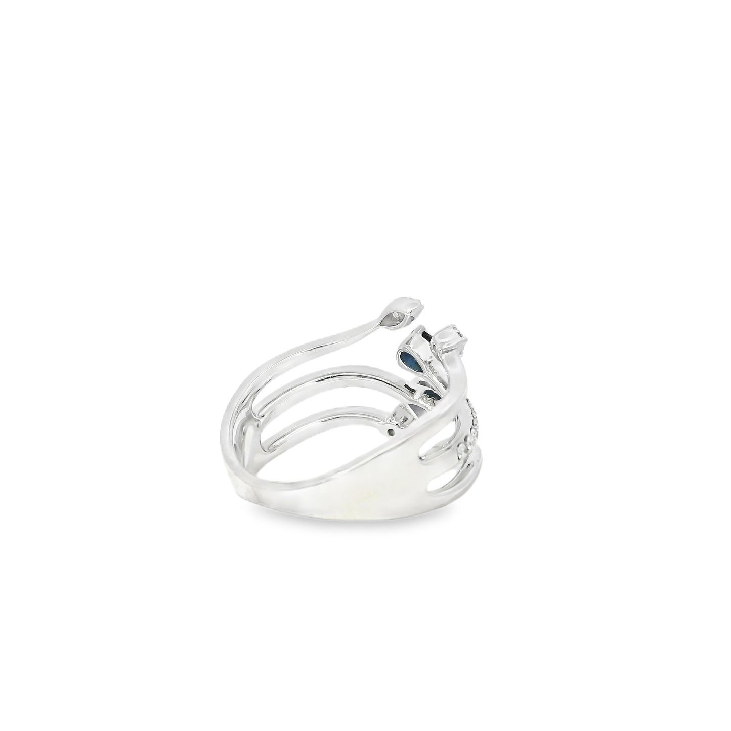 14k White Gold 0.45ct Sapphires and 0.30ct Round Brilliant Diamond in a Bypass Ring