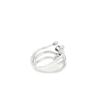 14k White Gold 0.45ct Sapphires and 0.30ct Round Brilliant Diamond in a Bypass Ring