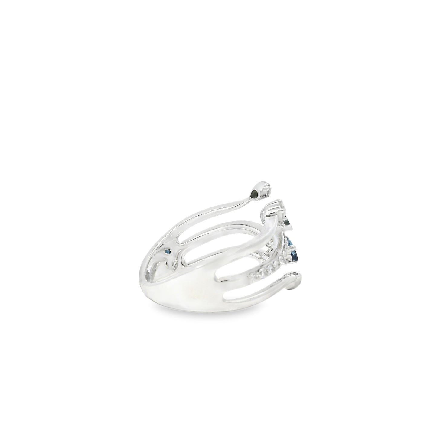 14k White Gold 0.45ct Sapphires and 0.30ct Round Brilliant Diamond in a Bypass Ring
