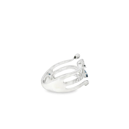 14k White Gold 0.45ct Sapphires and 0.30ct Round Brilliant Diamond in a Bypass Ring
