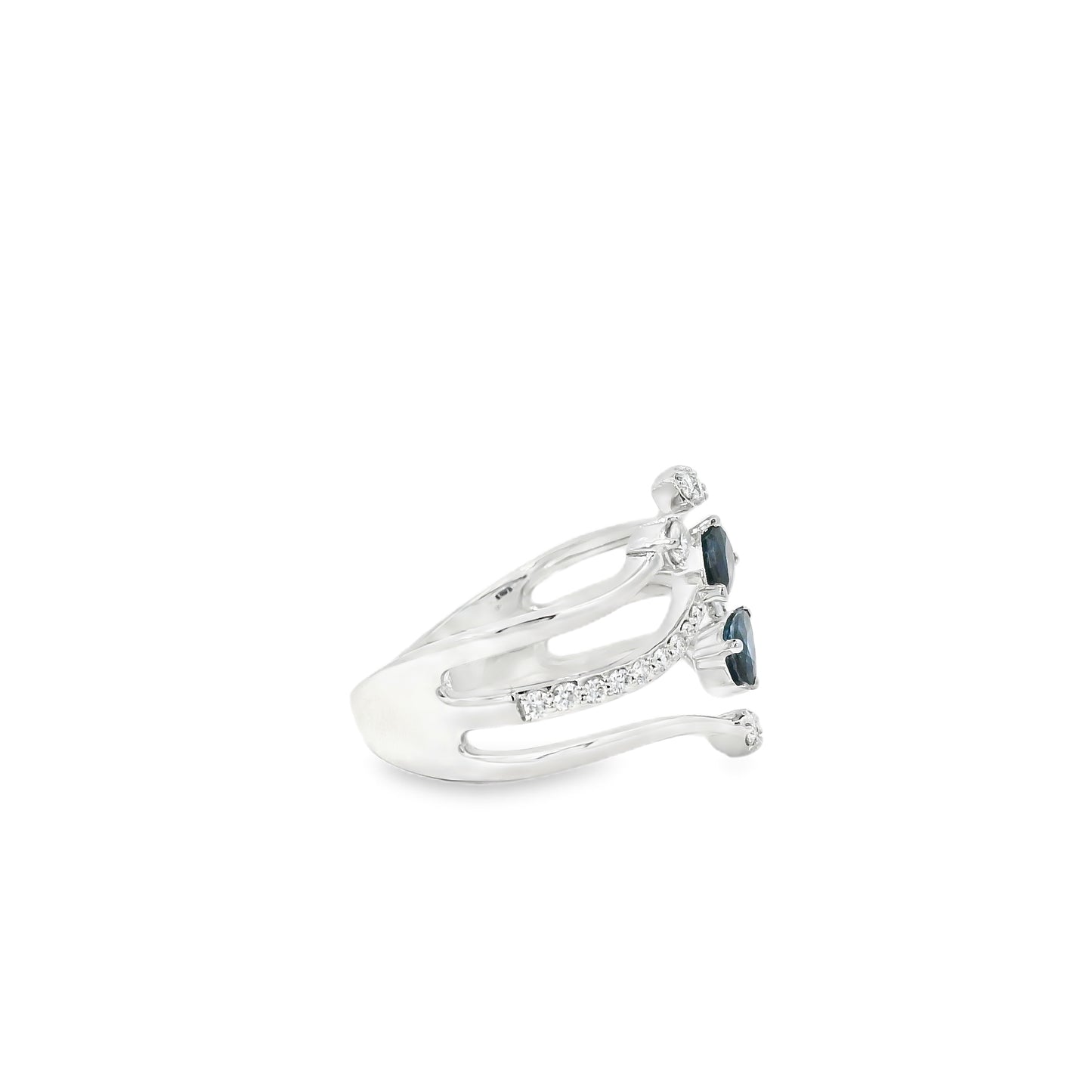 14k White Gold 0.45ct Sapphires and 0.30ct Round Brilliant Diamond in a Bypass Ring