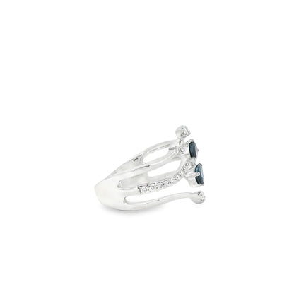 14k White Gold 0.45ct Sapphires and 0.30ct Round Brilliant Diamond in a Bypass Ring