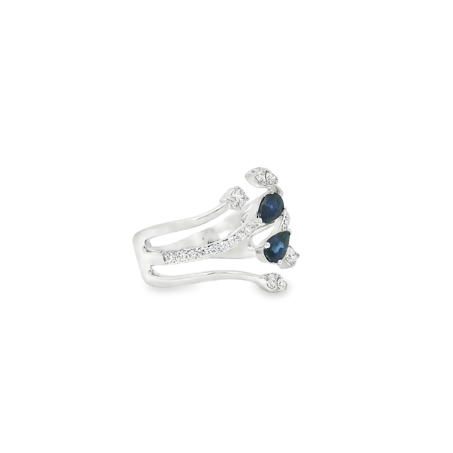 14k White Gold 0.45ct Sapphires and 0.30ct Round Brilliant Diamond in a Bypass Ring