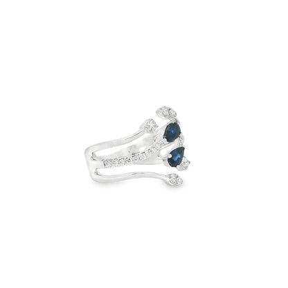 14k White Gold 0.45ct Sapphires and 0.30ct Round Brilliant Diamond in a Bypass Ring