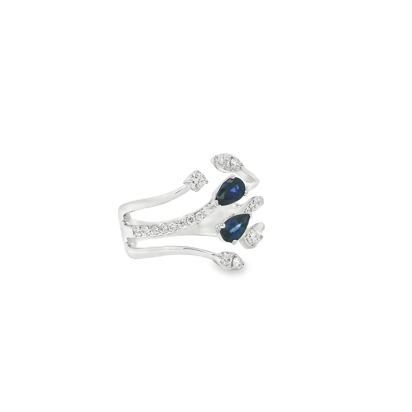 14k White Gold 0.45ct Sapphires and 0.30ct Round Brilliant Diamond in a Bypass Ring